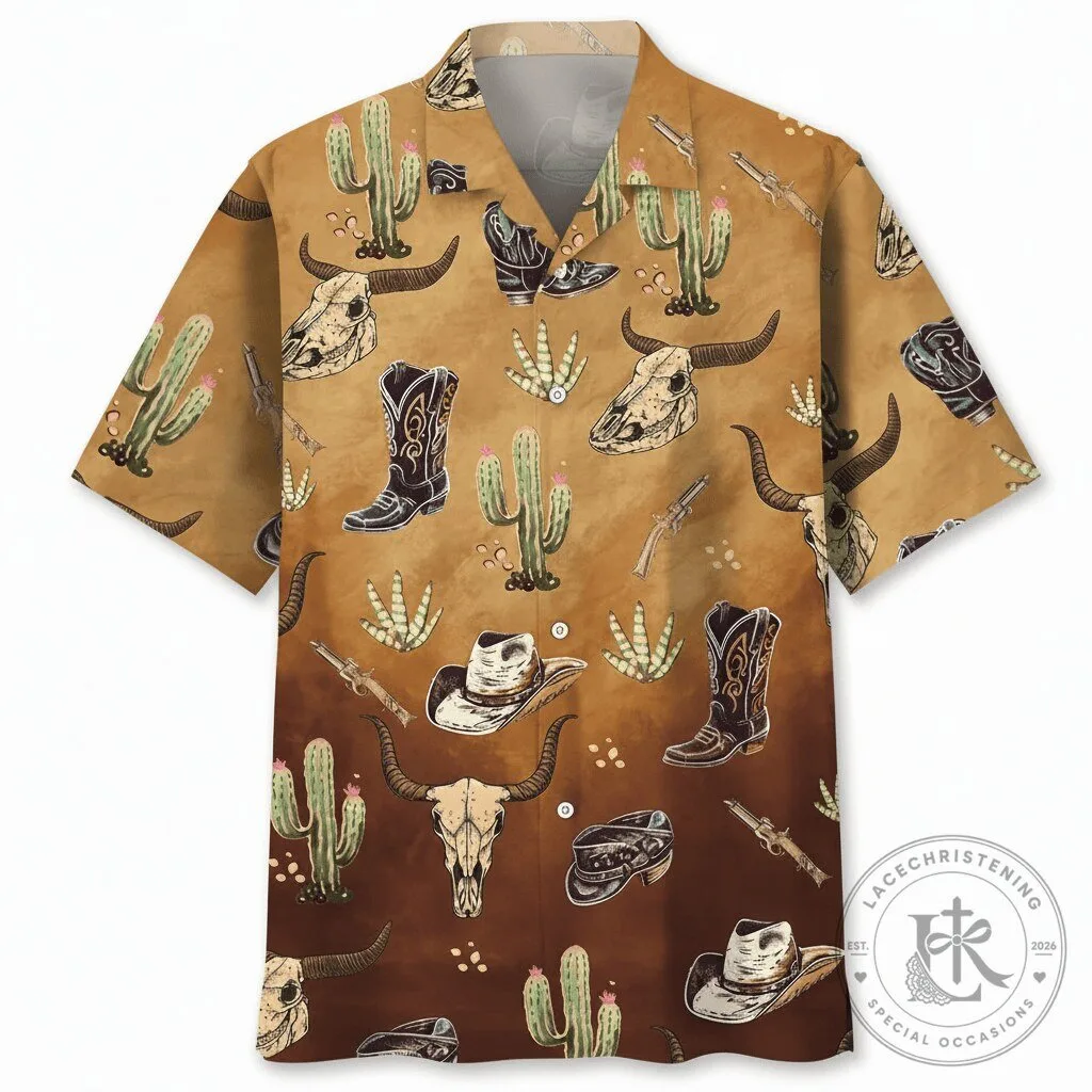 Cowboy Western Skull Cactus Hawaiian Shirt
