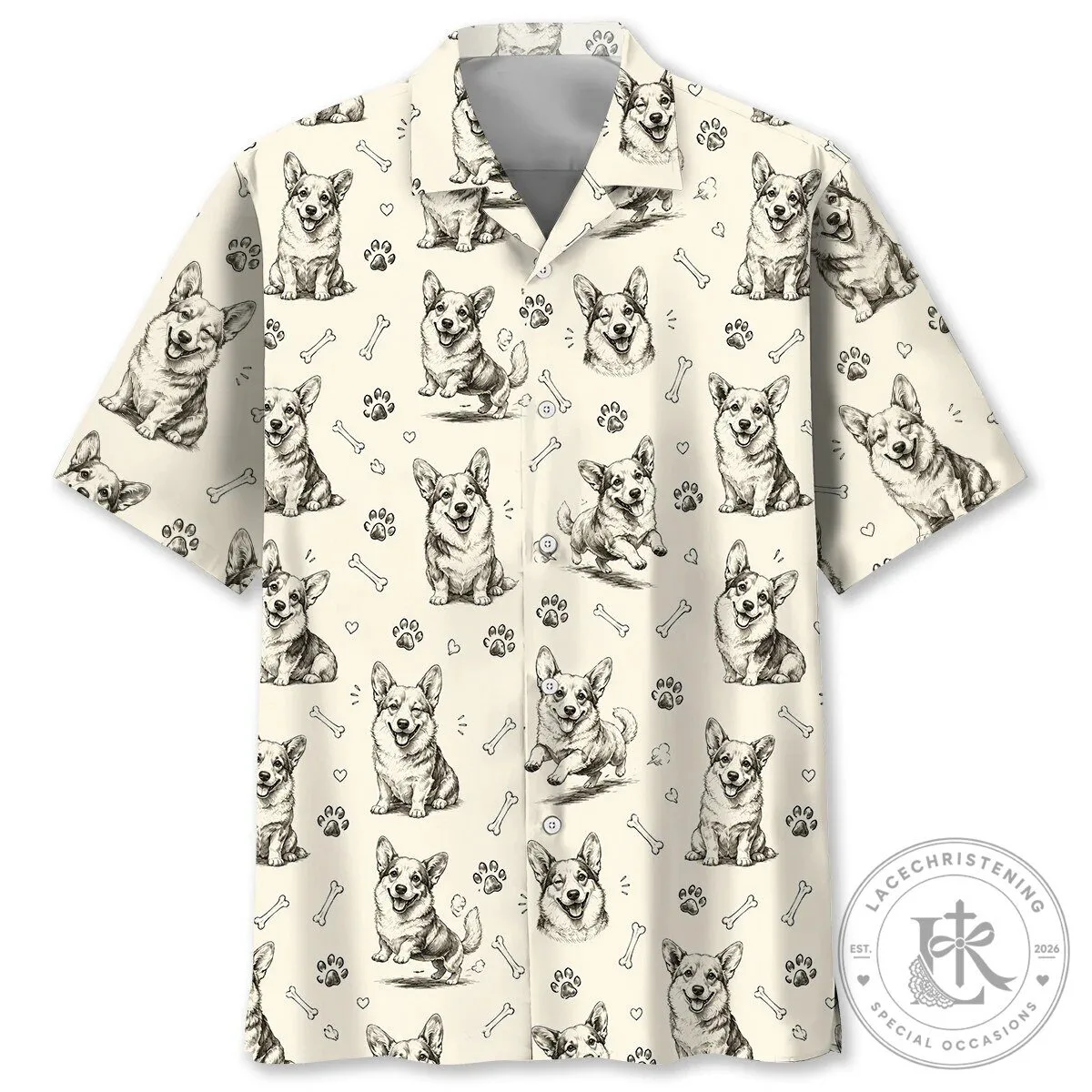 Funny Corgi Dog Breed Sketch Pattern Hawaiian Shirt