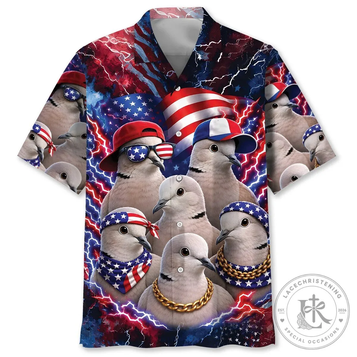 Funny Eurasian Collared Dove Patriot American Flag Independence Day Hawaiian Shirt