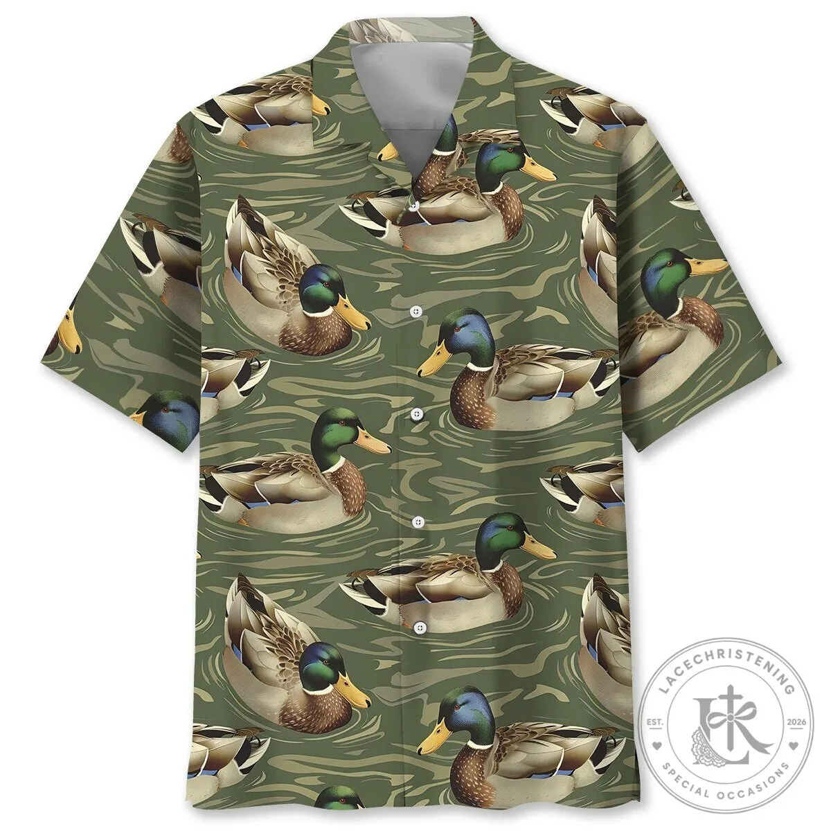 Mallard Duck Swimming in Water Camouflage Pattern Hawaiian Shirt