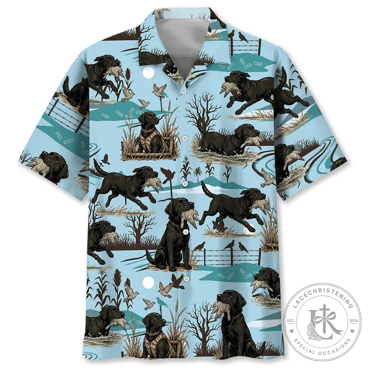 Black Labrador Retriever Hunting Dog And Dove Bird Hawaiian Shirt