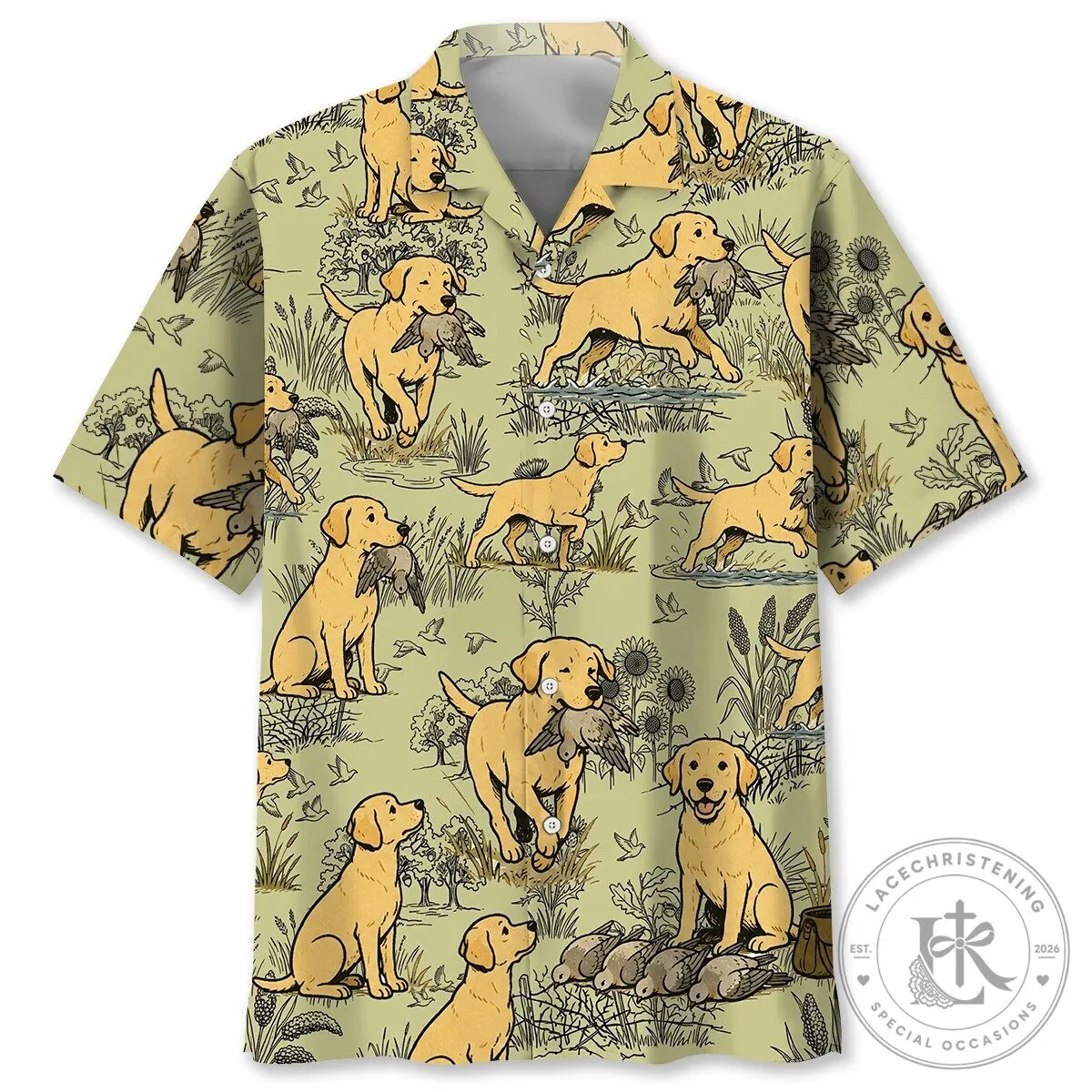 Labrador Retriever Hunting Dogs And Doves Pattern Hawaiian Shirt