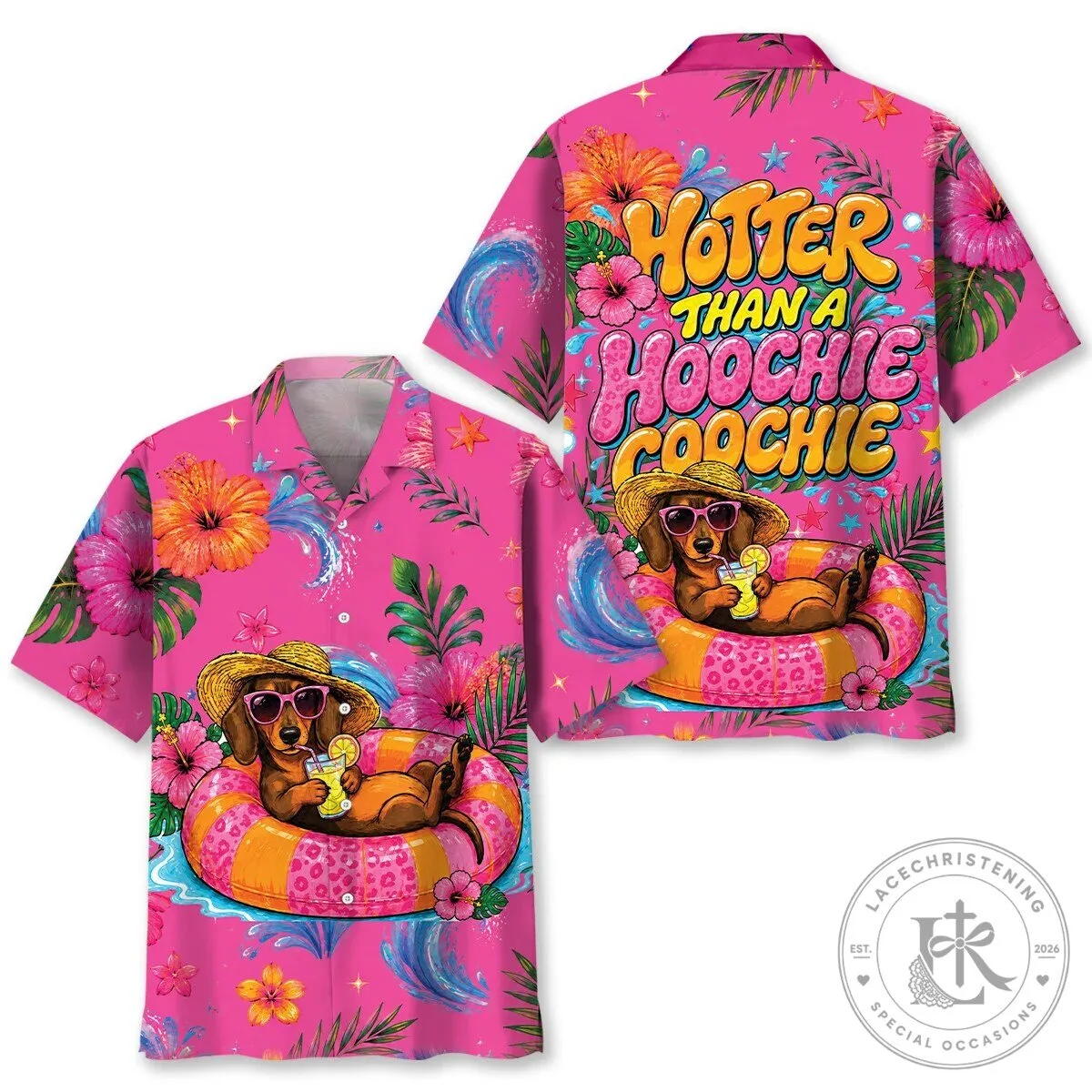 Hotter Than A Hoochie Coochie Dachshund Dog Hawaiian Shirt
