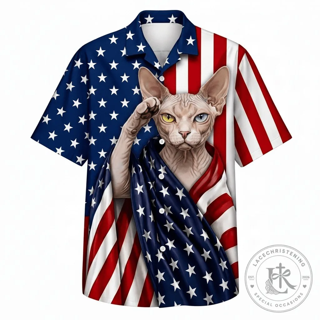 Patriotic Sphynx Cat American Flag Hawaiian Shirt