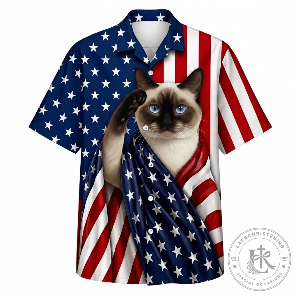 Siamese Cat American Flag Patriotic Hawaiian Shirt