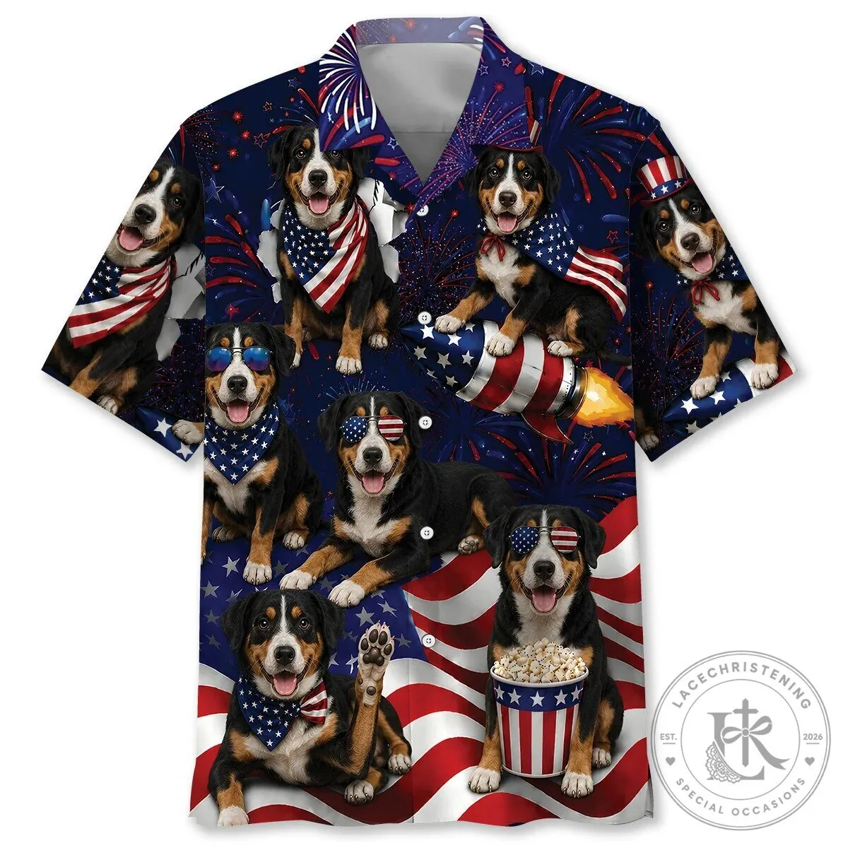 Patriotic Entlebucher Mountain Dog 4th of July Hawaiian Shirt