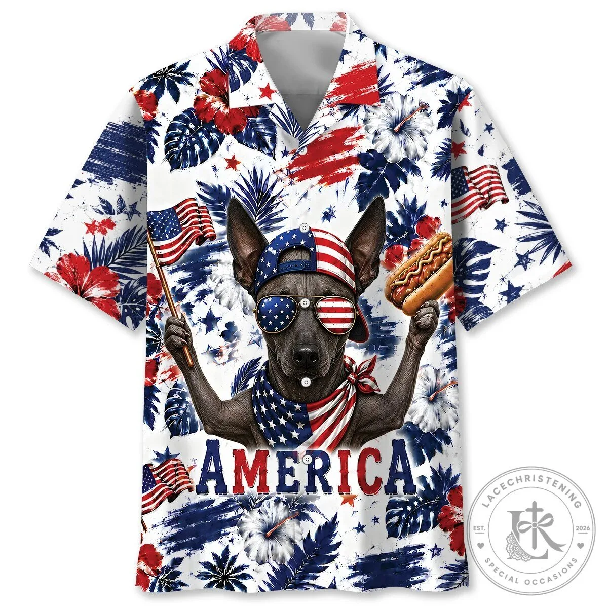 America Xoloitzcuintle Dog Patriotic Hot Dog Hawaiian Shirt