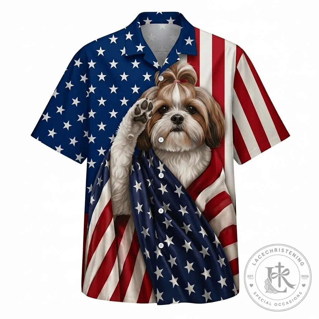 Shih Tzu Dog American Flag Patriotic Independence Day Hawaiian Shirt