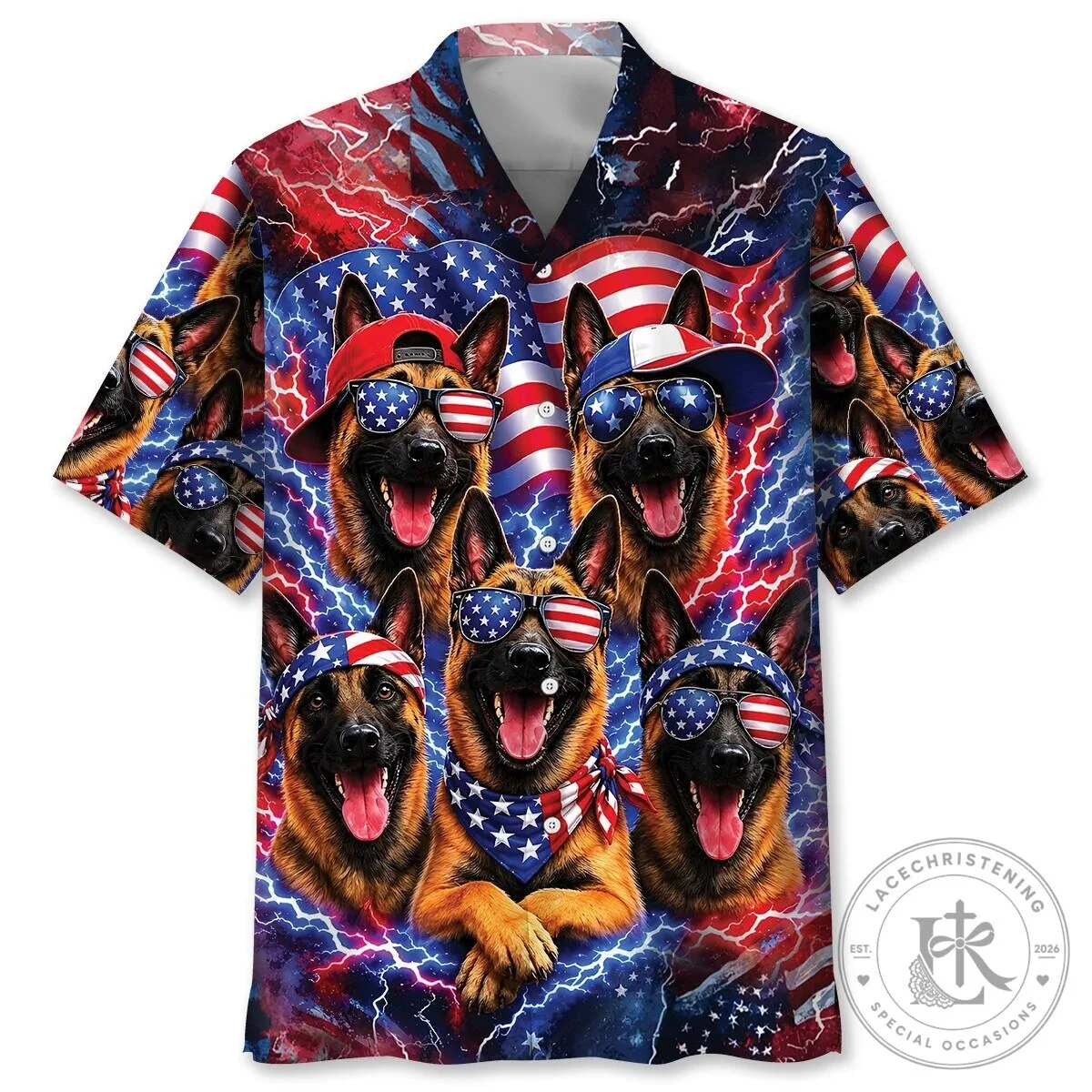 Belgian Malinois Dog American Flag Patriotic Hawaiian Shirt