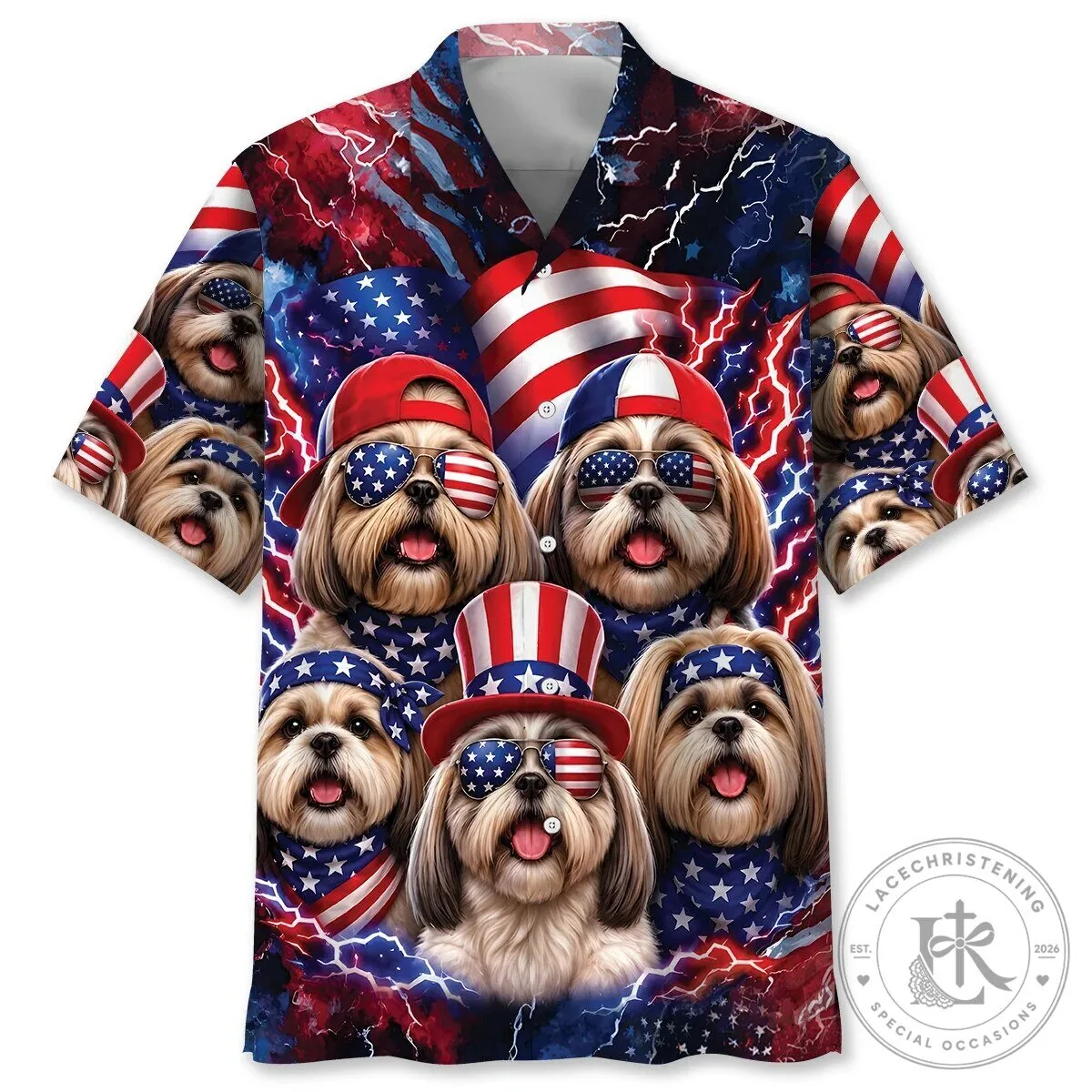 Lhasa Apso Dog American Patriot Patriotic Hawaiian Shirt