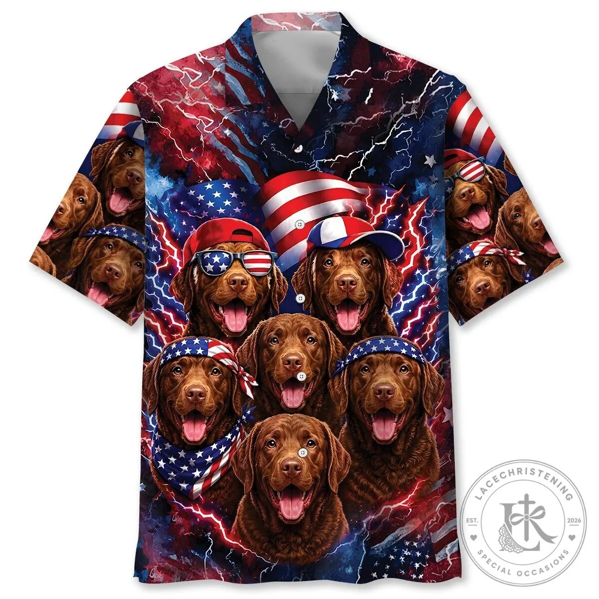 Chesapeake Bay Retriever Patriotic American Flag Hawaiian Shirt