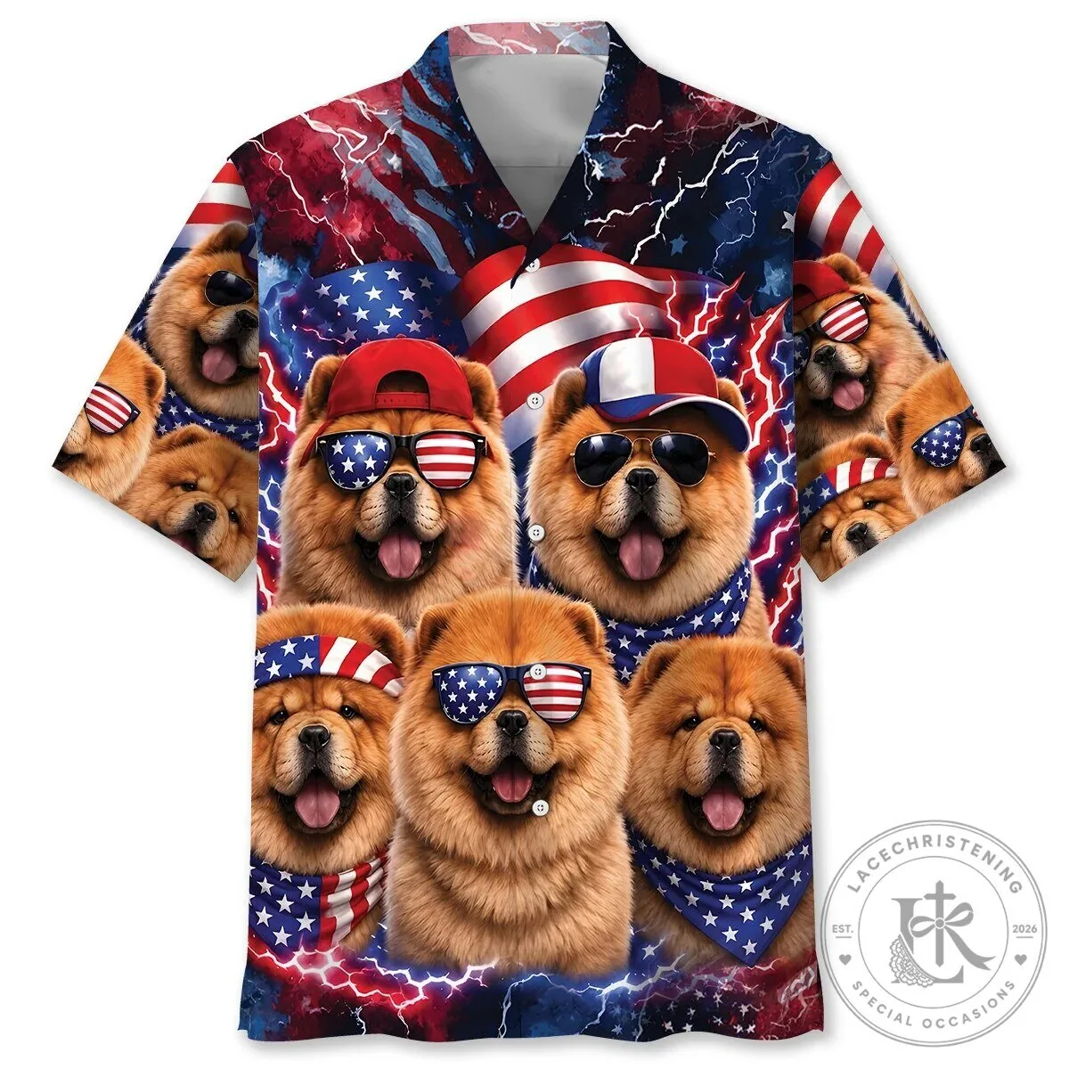 Chow Chow Dogs American Flag Patriotic Hawaiian Shirt for Men and Women