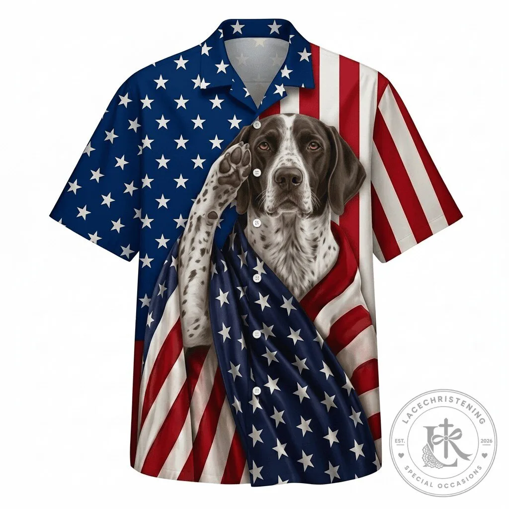 English Pointer Dog American Flag Patriotic Hawaiian Shirt