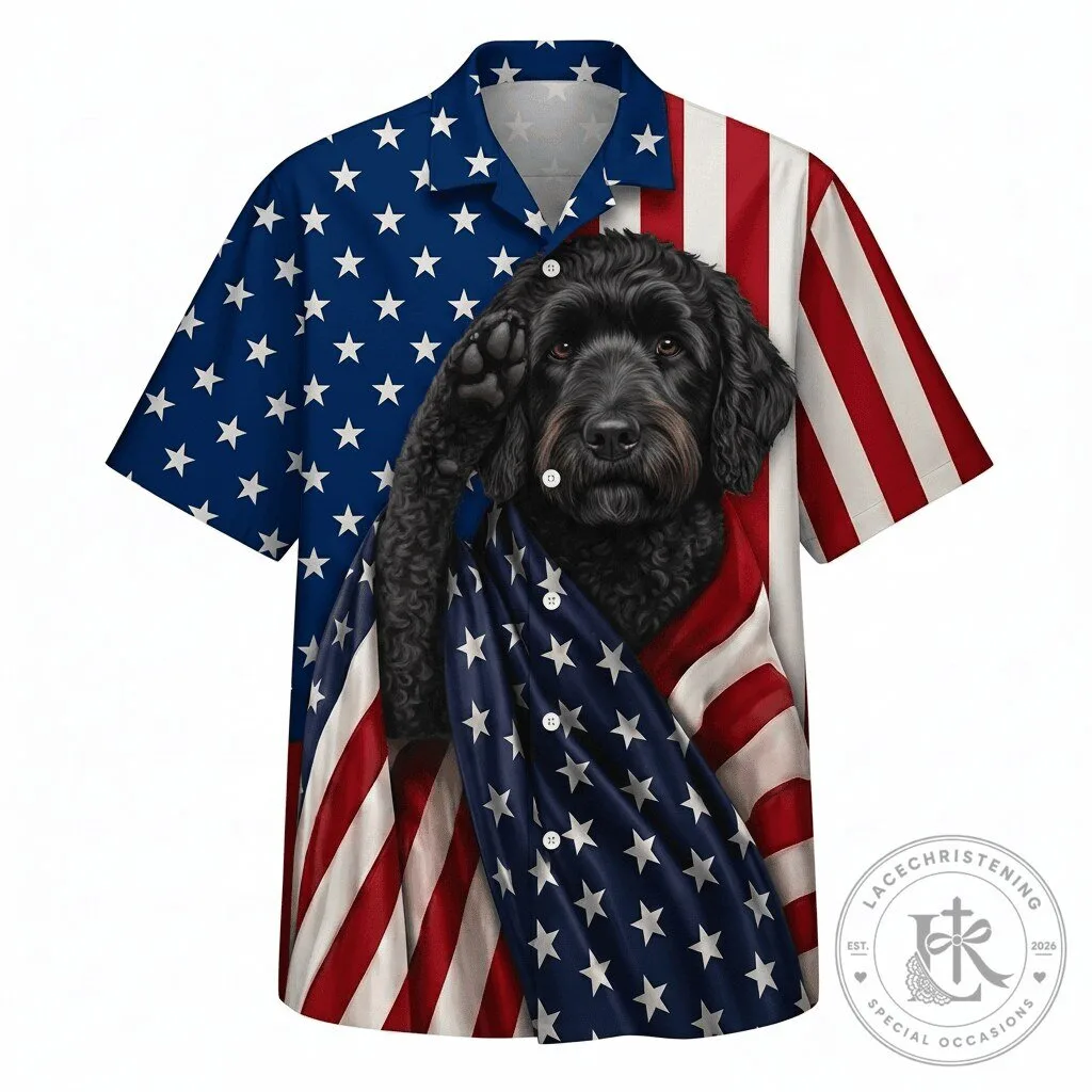 Portuguese Water Dog Patriot American Flag Hawaiian Shirt