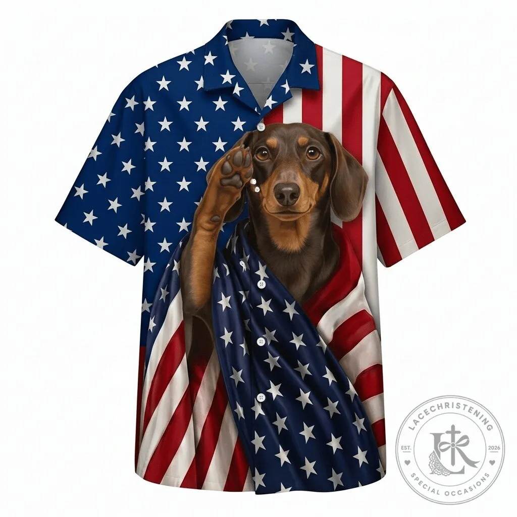 Dachshund Dog American Flag Patriotic Hawaiian Shirt