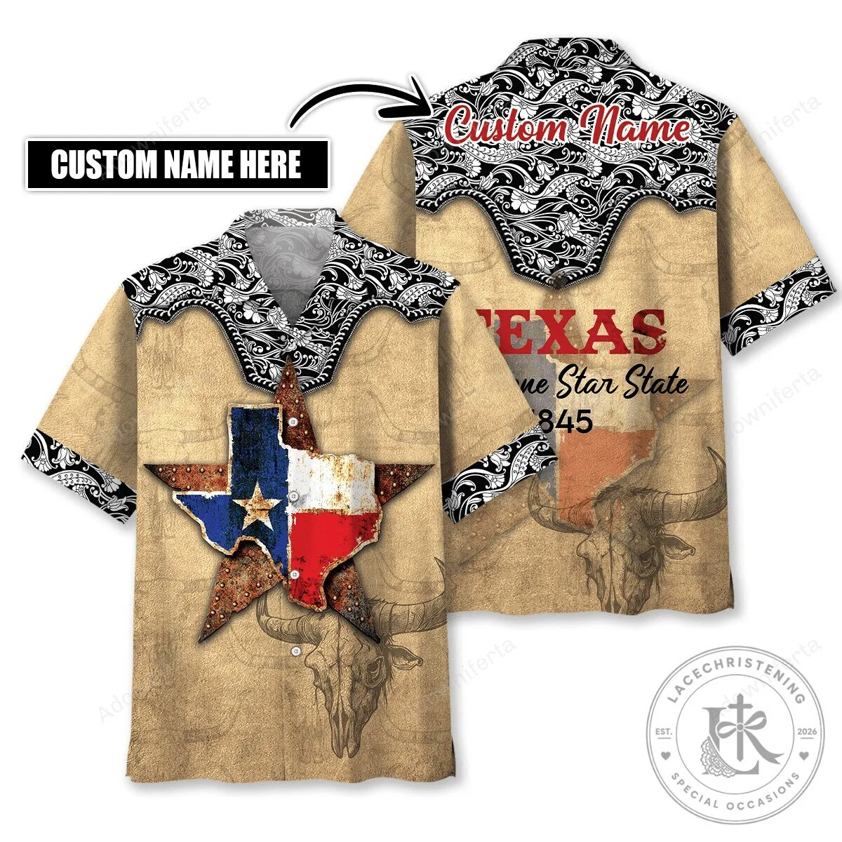 Texas State Flag Map Custom Name Hawaiian Shirt