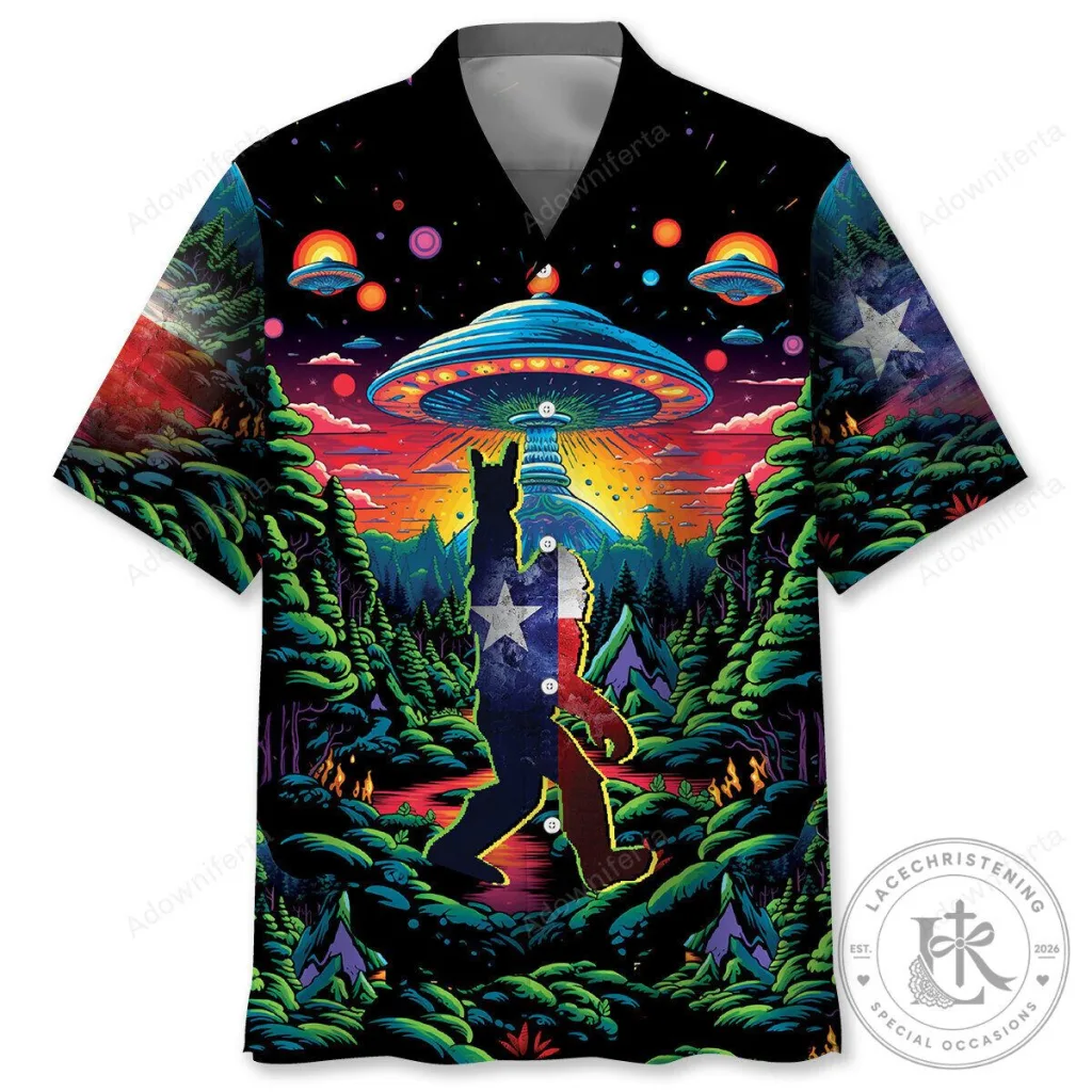 Texas State Bigfoot Alien Abduction Hawaiian Shirt Texas State Bigfoot Alien Abduction Hawaiian Shirt