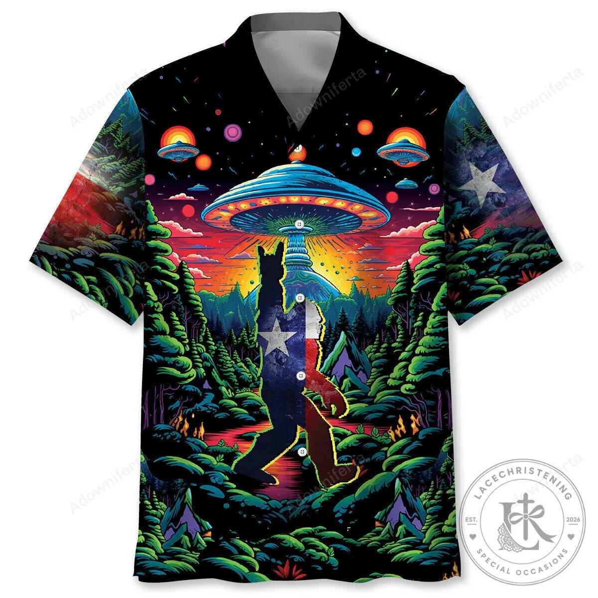 Texas State Bigfoot Alien Abduction Hawaiian Shirt