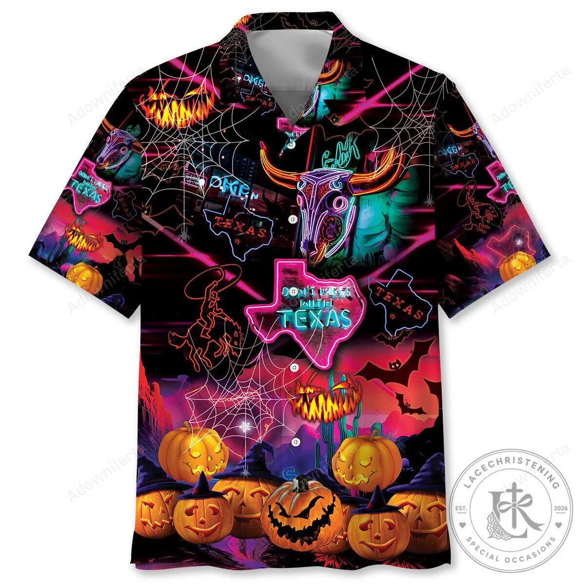 Texas State Haunted Halloween Neon Sign Hawaiian Shirt
