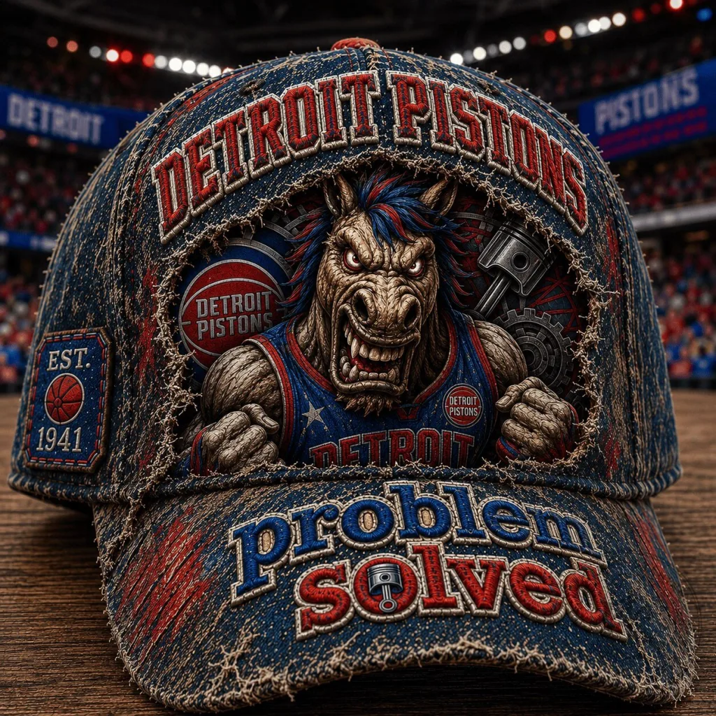 Detroit Pistons Problem Solved Vintage Distressed Denim Cap Hat Detroit Pistons Problem Solved Vintage Distressed Denim Cap Hat