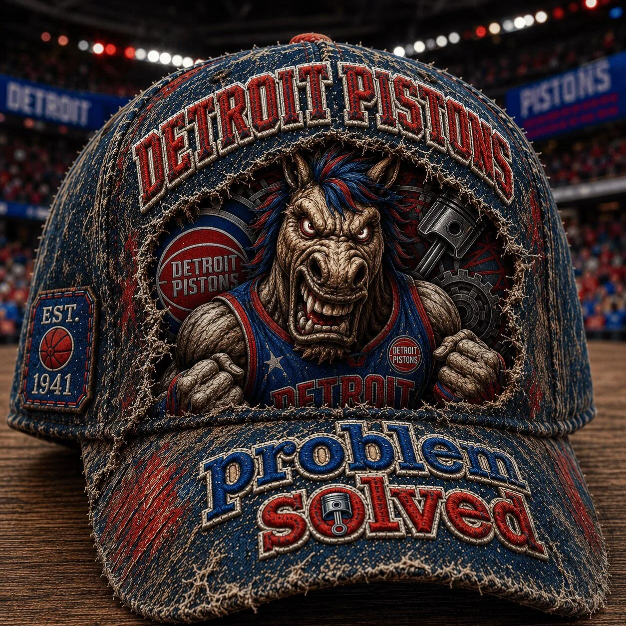 Detroit Pistons Problem Solved Vintage Distressed Denim Cap Hat