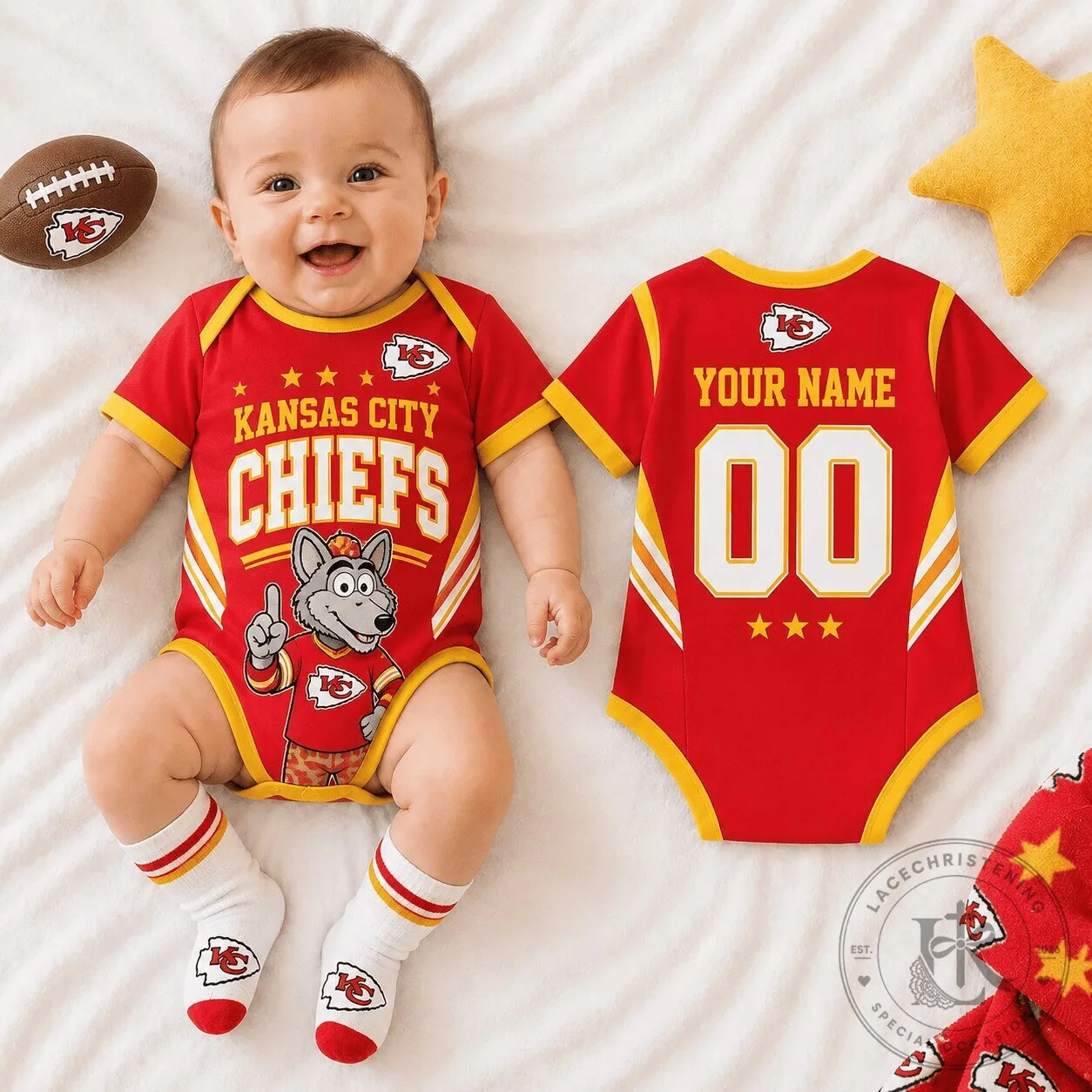 Kansas City Chiefs Baby Romper Custom Name and Number Infant Football Outfit