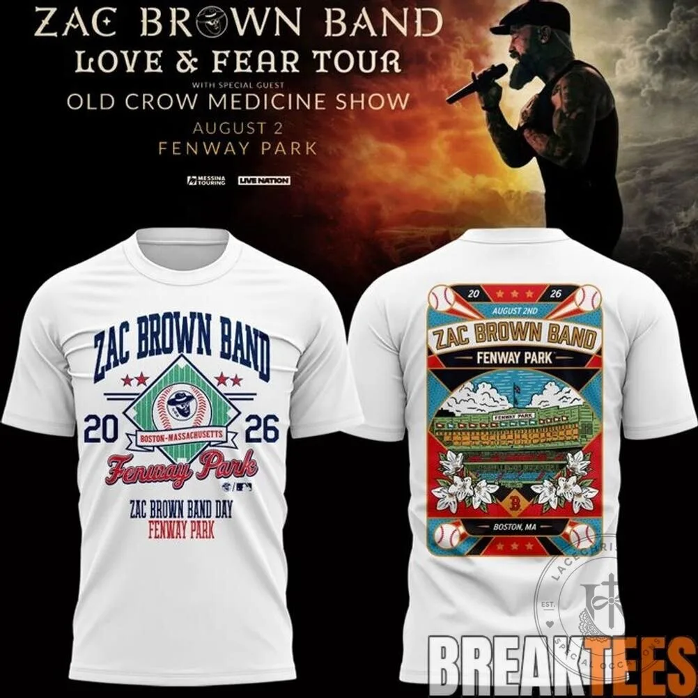 Zac Brown Band Love and Fear Tour Fenway Park Concert Commemorative T-Shirt