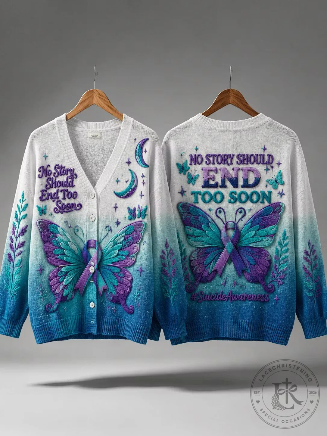 Suicide Prevention Awareness Butterfly No Story Should End Too Soon Long-Sleeve Cardigan 1 Suicide Prevention Awareness Butterfly No Story Should End Too Soon Long-Sleeve Cardigan