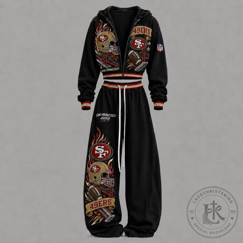San Francisco 49ers NFL Football Team Cropped Hoodie and Sweatpants Set San Francisco 49ers NFL Football Team Cropped Hoodie and Sweatpants Set