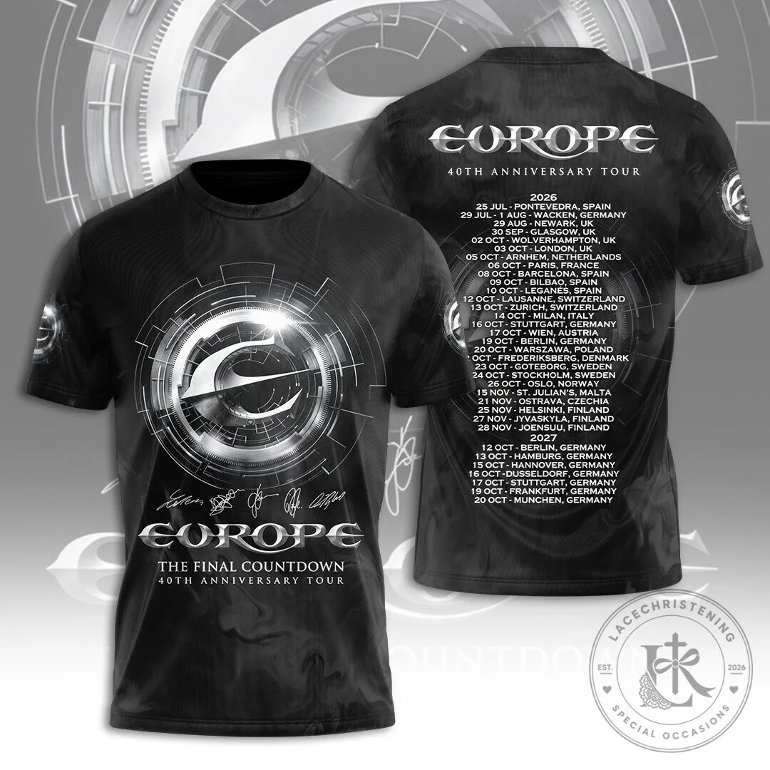 Europe The Final Countdown 40th Anniversary Tour 2026 Concert Dates T-Shirt