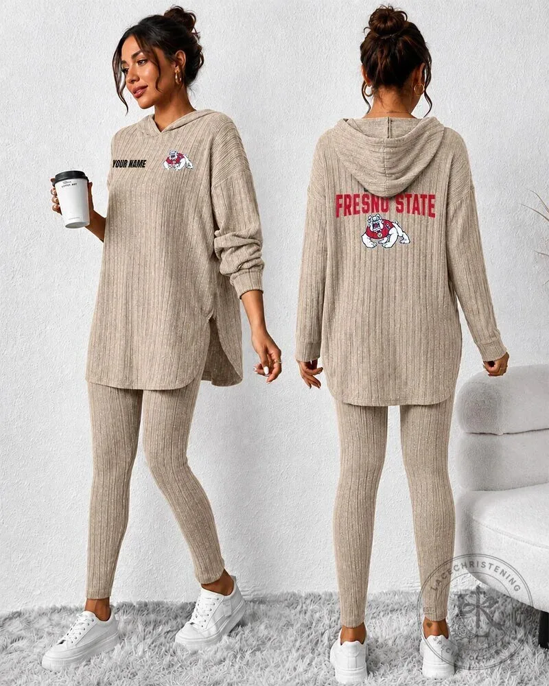 Fresno State Bulldogs Women's Ribbed Knit Hoodie and Leggings Set