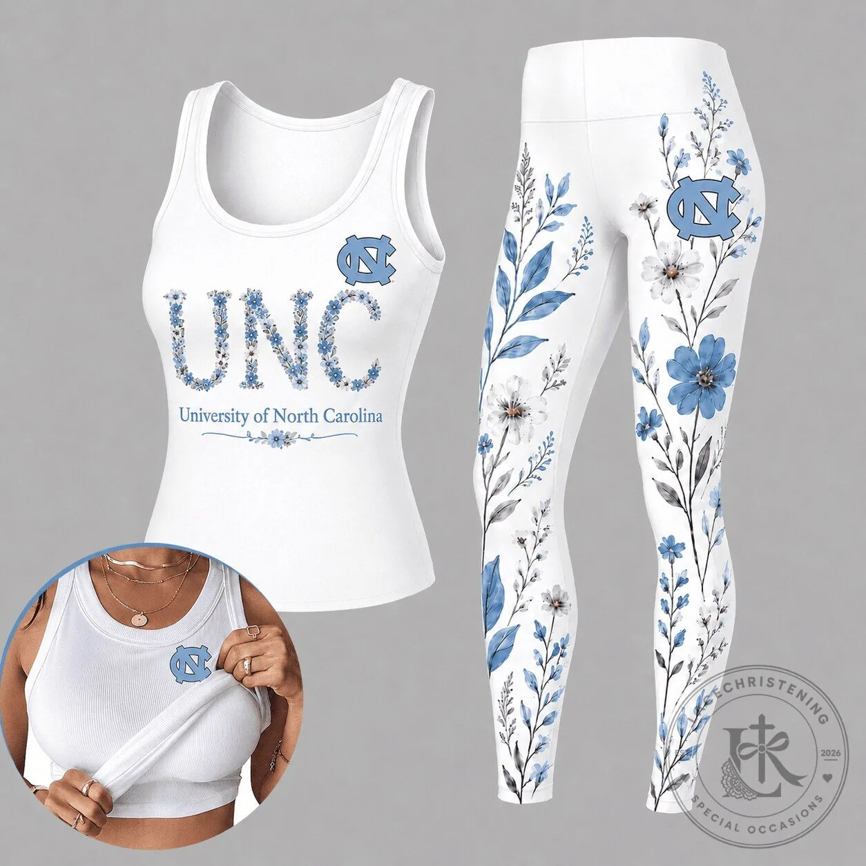 University of North Carolina Tar Heels Floral Tank Top and Leggings Set