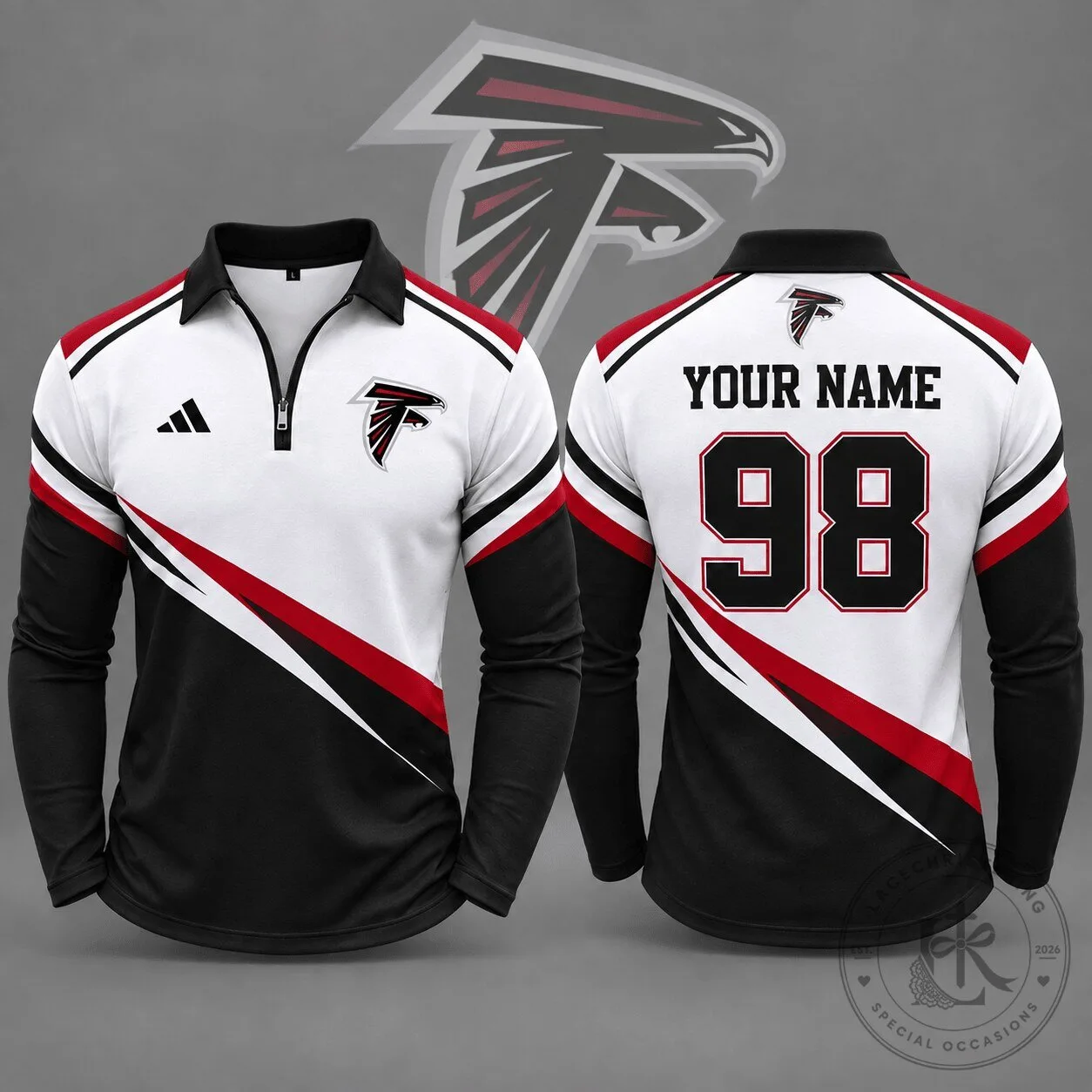 Atlanta Falcons Personalized Quarter Zip Long Sleeve Polo Shirt