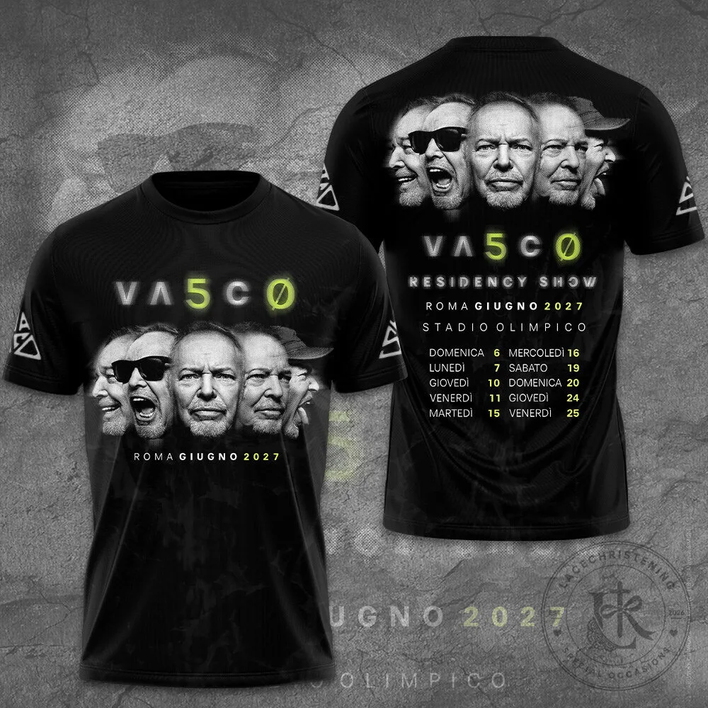 Vasco Rossi Residency Show Roma Giugno 2027 Concert Dates Black T-Shirt