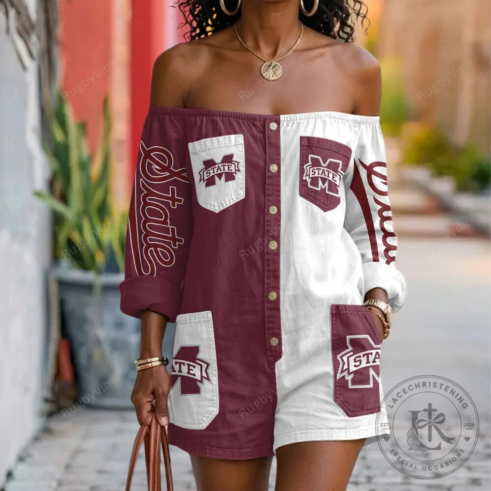 Mississippi State Bulldogs Split Color Off The Shoulder Romper