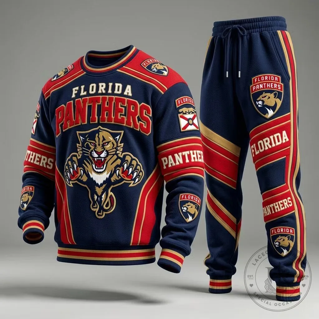 Florida Panthers Hockey Team Men's Crewneck Sweatshirt and Jogger Pants Set 1 Florida Panthers Hockey Team Men's Crewneck Sweatshirt and Jogger Pants Set
