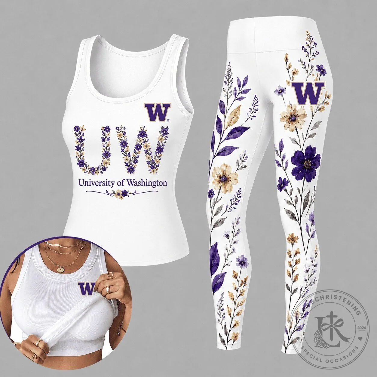 University of Washington Huskies Floral Tank Top and Leggings Set 1 University of Washington Huskies Floral Tank Top and Leggings Set