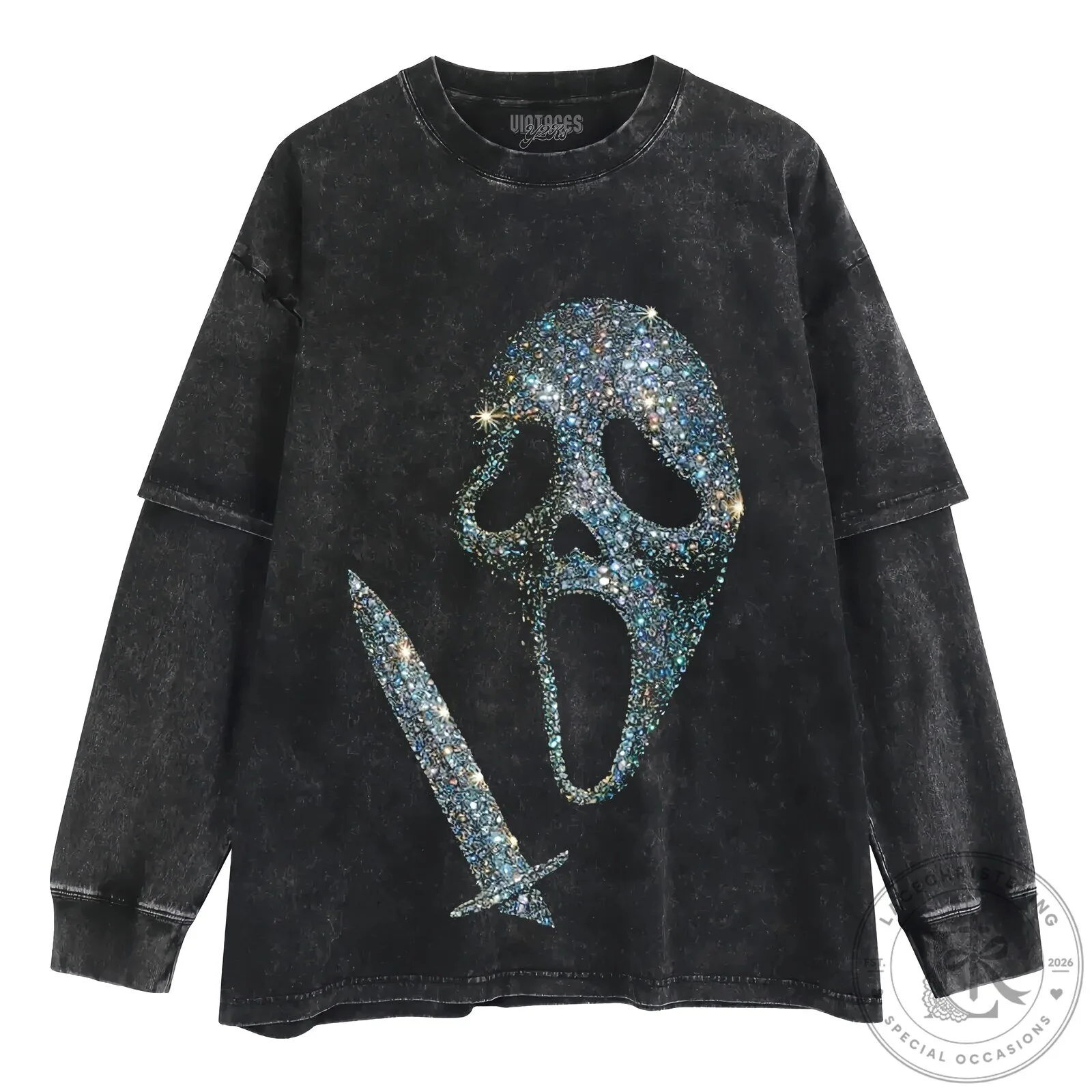 Scream Ghostface Glitter Mask and Knife Layered Long Sleeve Shirt