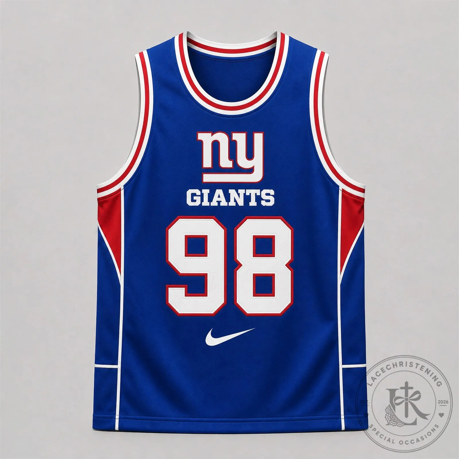 New York Giants Royal Blue Custom Number Ninety-Eight Basketball Tank Top