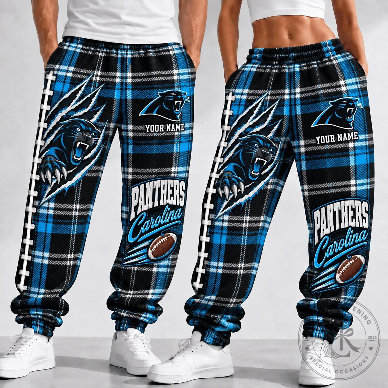 Carolina Panthers NFL Custom Name Plaid Football Team Fan Pants