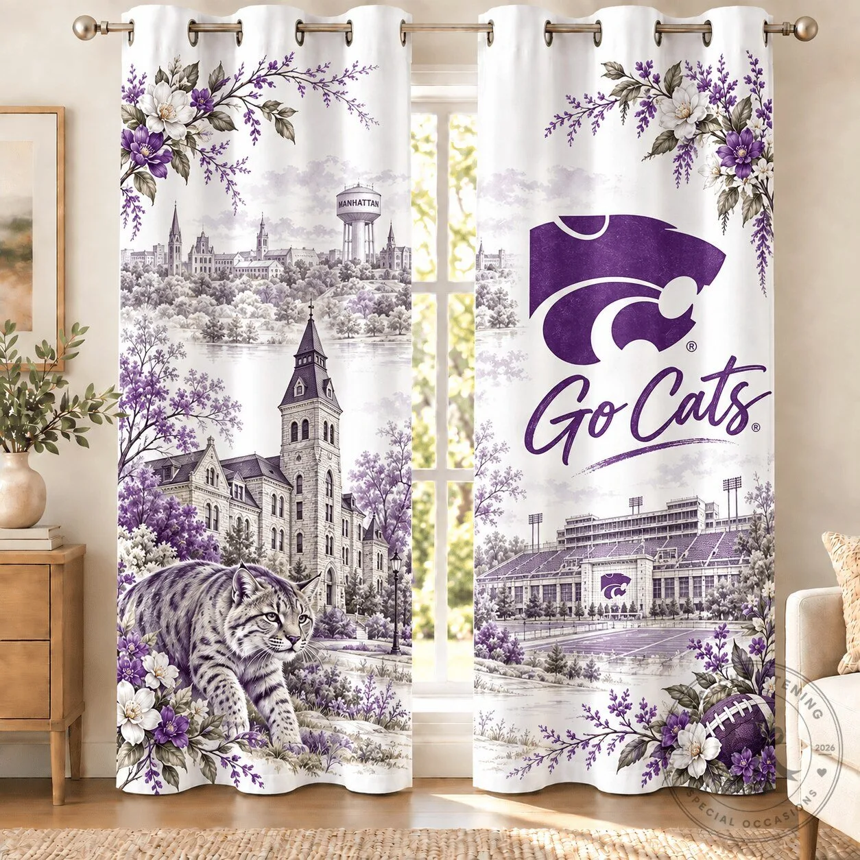 Kansas State Wildcats College Football Team Go Cats Window Curtains