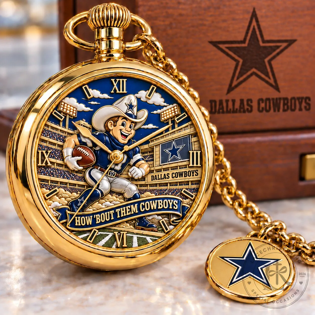 Dallas Cowboys How 'Bout Them Cowboys Gold Tone Pocket Watch with Chain