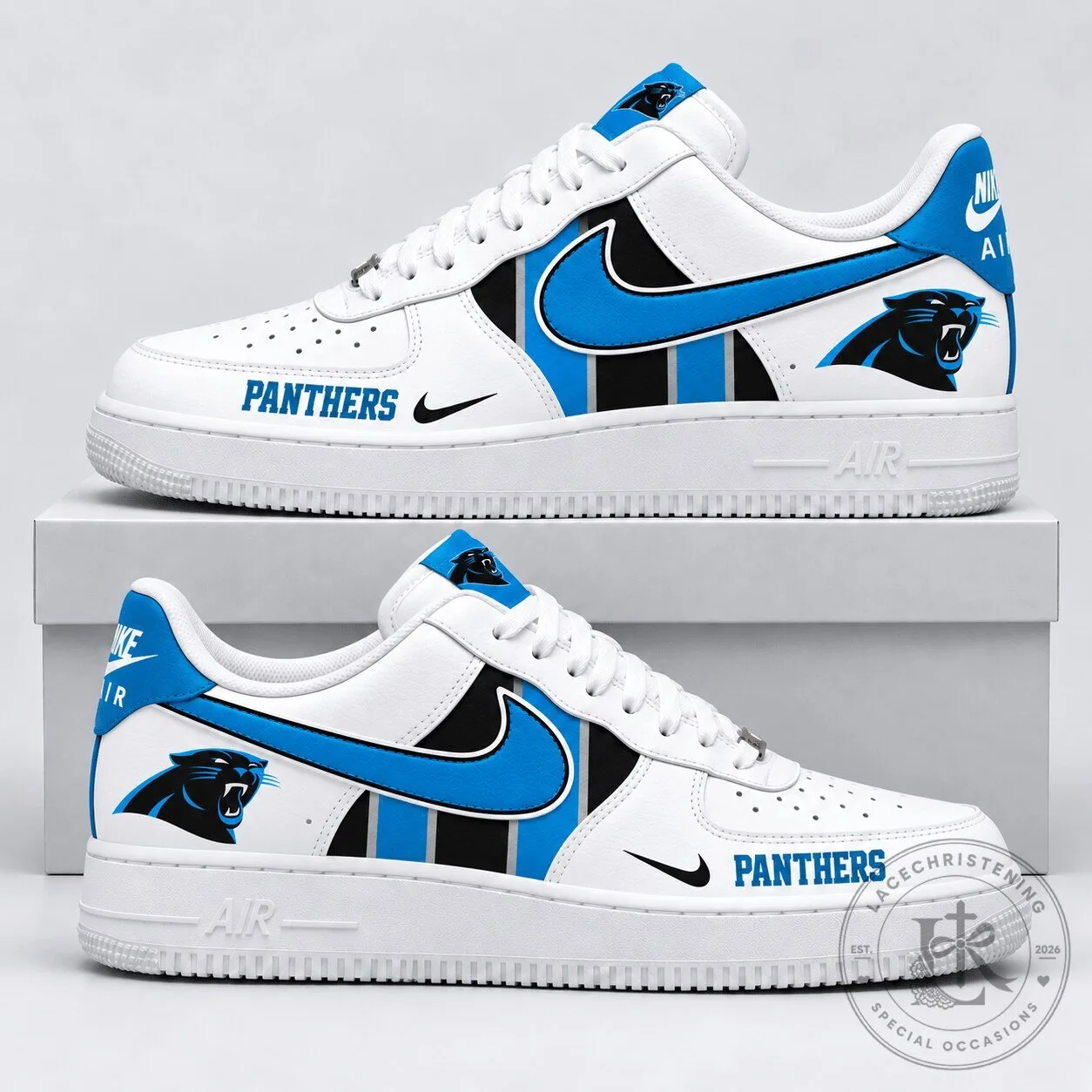 Carolina Panthers National Football League Team Logo White and Blue Shoes