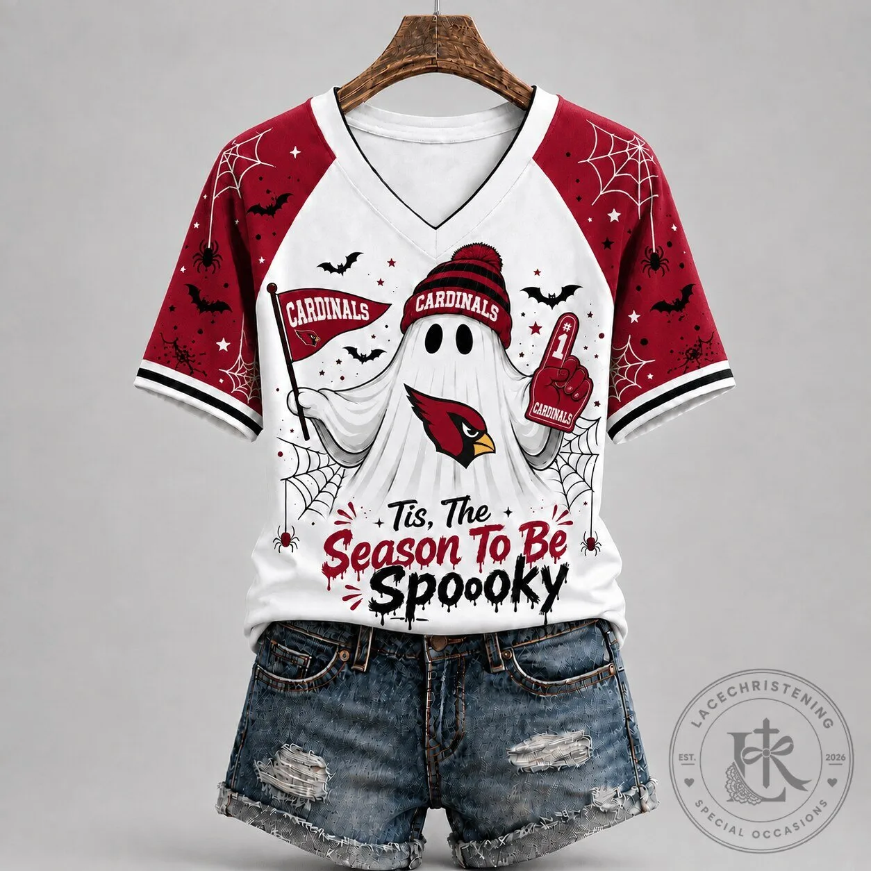 Spooky Season Arizona Cardinals Football Fan Ghost V-Neck T-Shirt