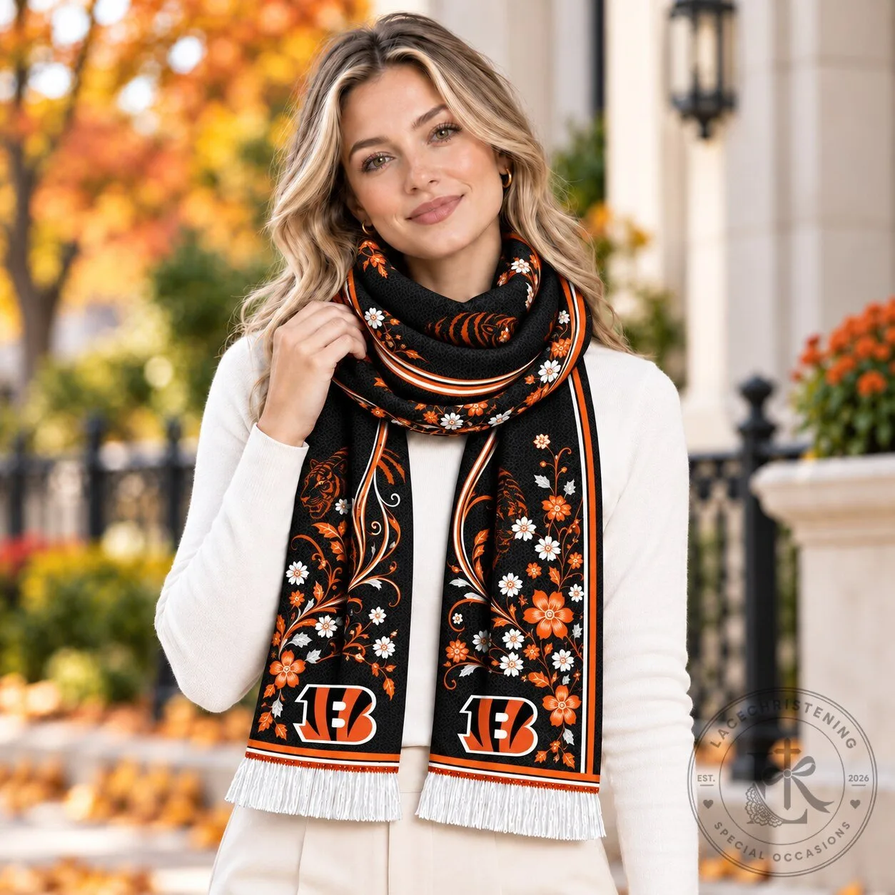 Cincinnati Bengals Floral Pattern Black Scarf