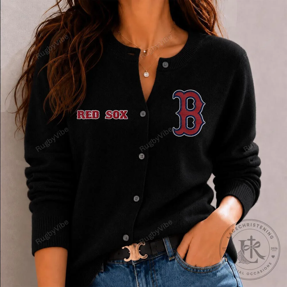 Boston Red Sox Embroidered Logo Black Button-Up Cardigan Sweater