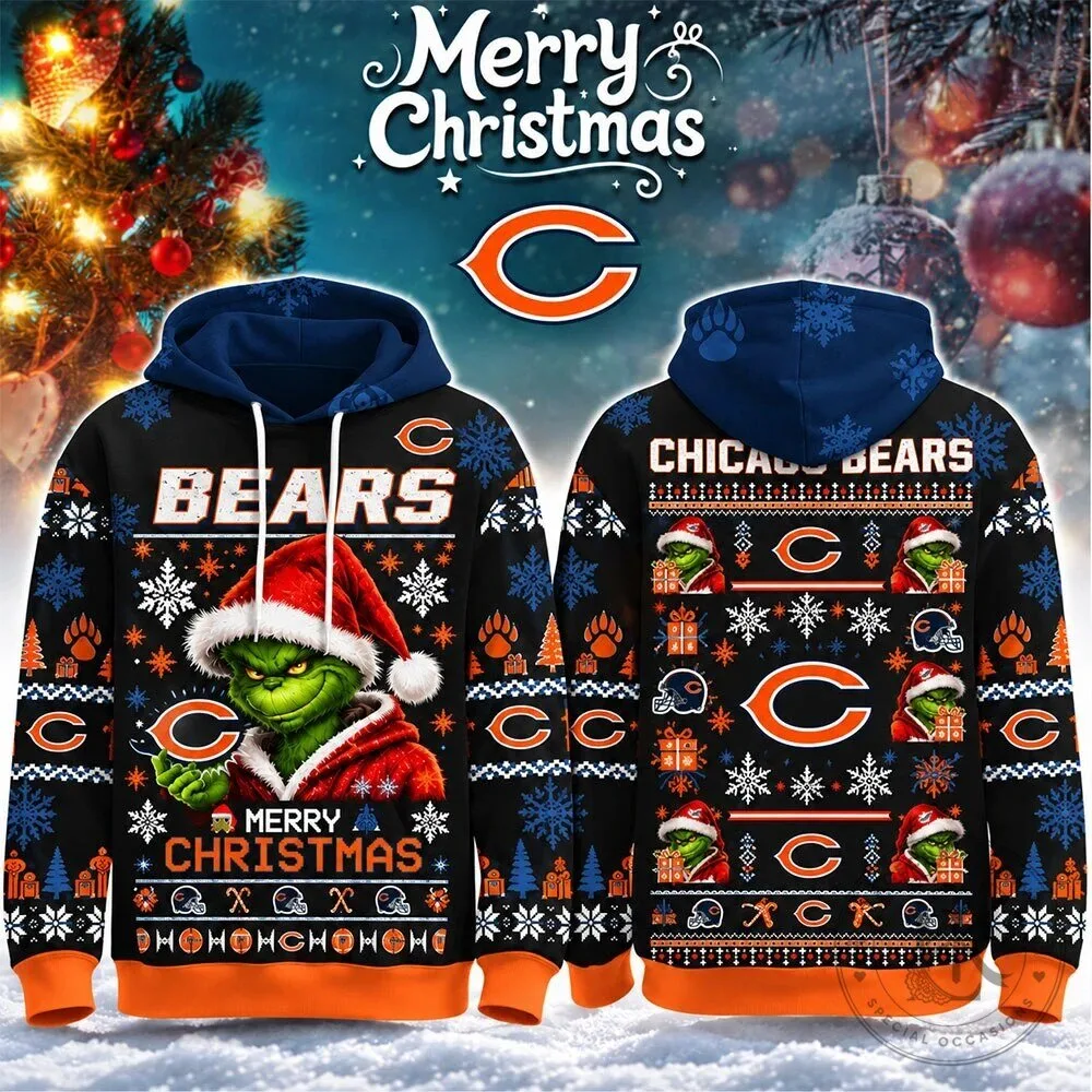 Chicago Bears Grinch Merry Christmas Ugly Sweater Hoodie