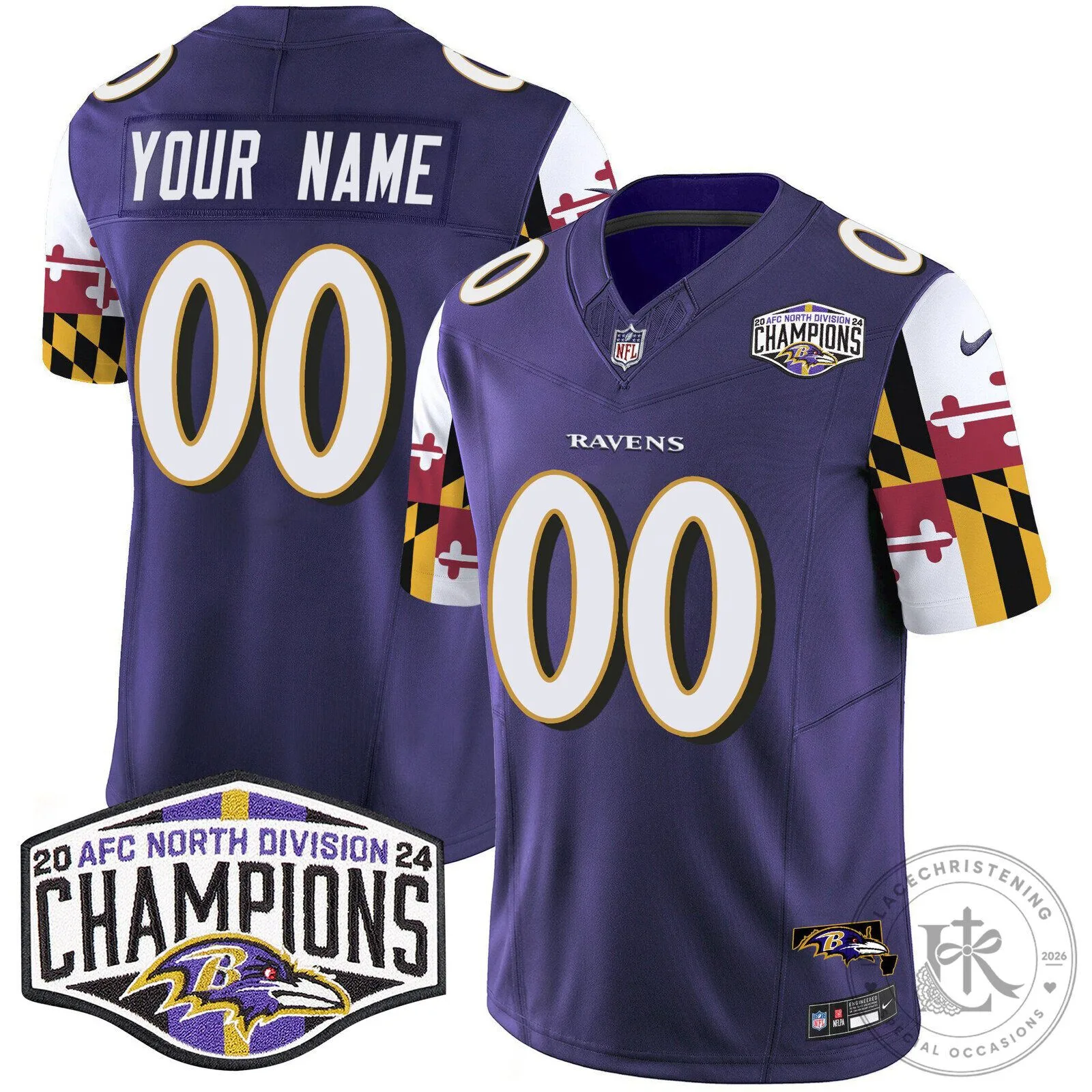 AFC North Division Champions Baltimore Ravens Custom Football Jersey