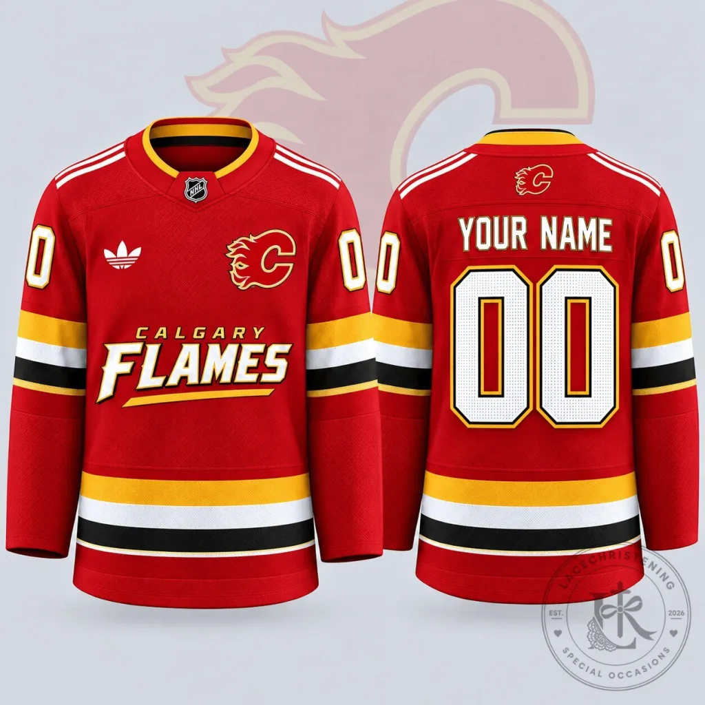 Calgary Flames Personalized Red and Yellow Stripe Hockey Jersey Calgary Flames Personalized Red and Yellow Stripe Hockey Jersey