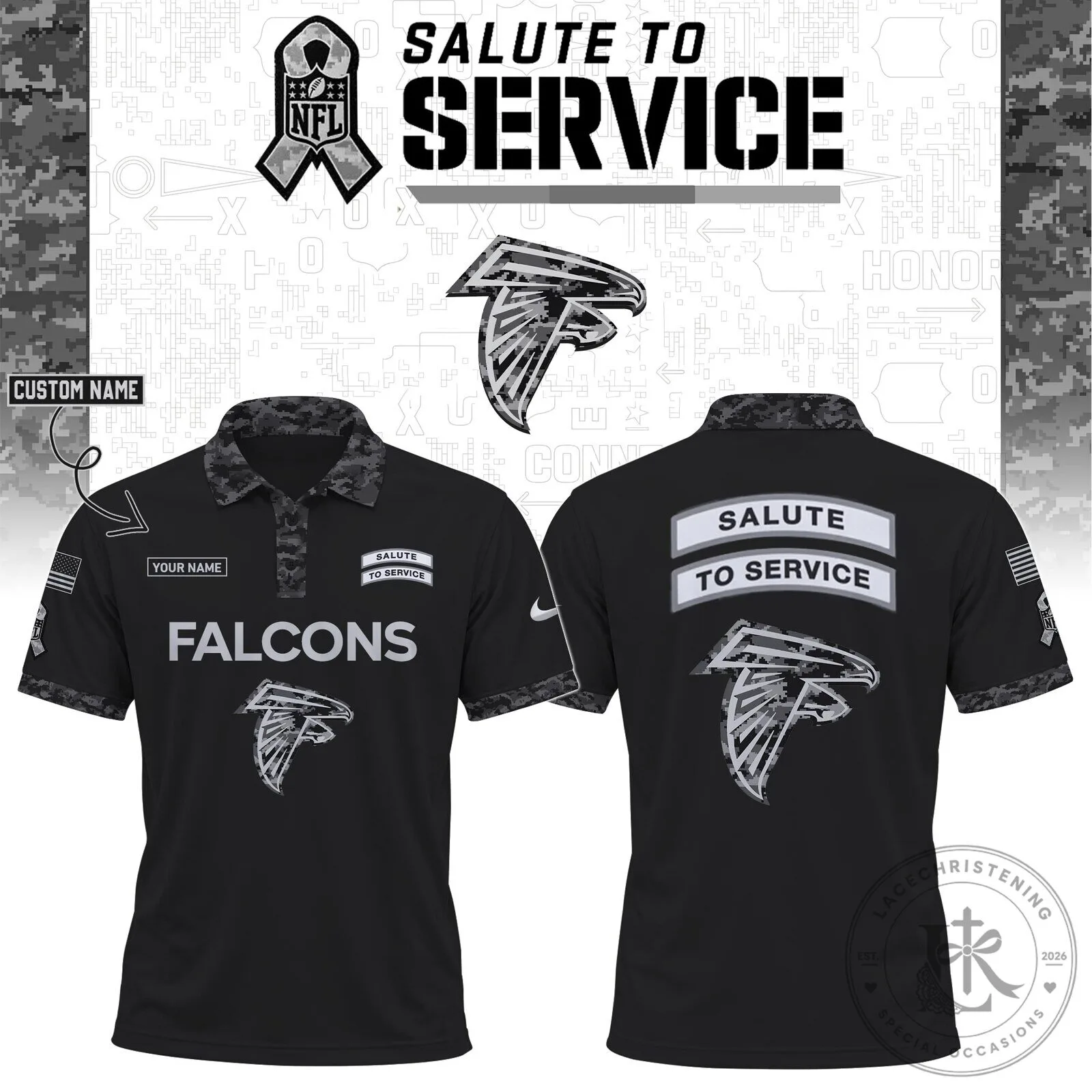 Atlanta Falcons Salute to Service Black Camouflage Polo Shirt 1 Atlanta Falcons Salute to Service Black Camouflage Polo Shirt